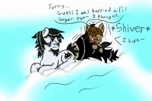 inqusitivecolt:  IC: I thought I was gunna die for a l’il bit, so buried and lost in the snow T_T!  But this nice colt dug me out, I think it was by accident, but I really appreciate it!  He’s so soft and snugly. (IC mod:  Heya all, the previous