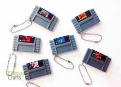 retrogamingblog:  Super Nintendo Cartridge Keychains made by Chinookcrafts