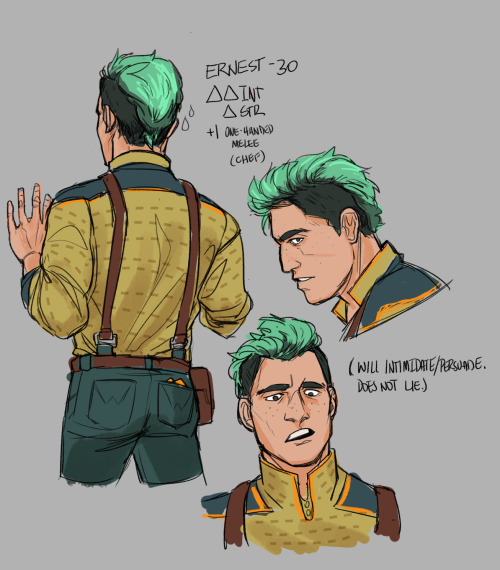Doodles of my Captain from TOW. Yes he has mint green hair, no I will not be taking questions about 