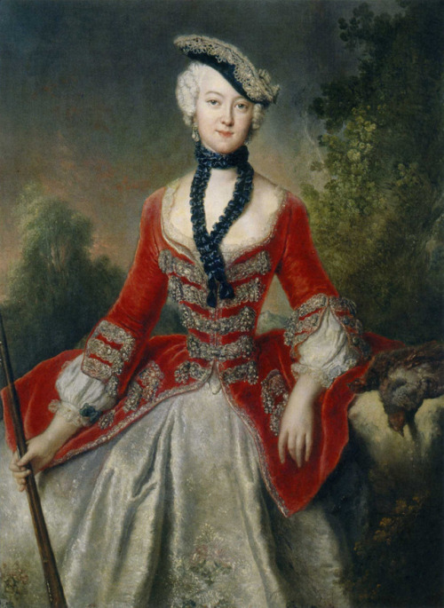 history-of-fashion:1746-1751 Antoine Pesne - Portrait of Wilhelmine Charlotte Marie von Voß, née von