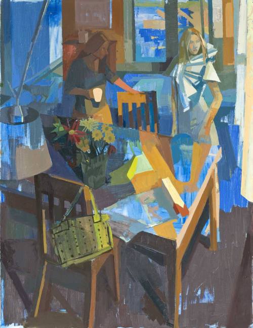 alongtimealone2:Susan Lichtman, Sisters at a Table, 2015, oil on canvas
