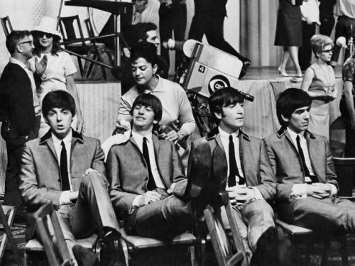 the-cosmic-empire: The Beatles await their second appearance on The Ed Sullivan Show at the Dea