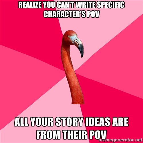 fuckyeahfanficflamingo:[REALIZE YOU CAN’T WRITE SPECIFIC CHARACTER’S POV (Fanfic Flamingo) ALL YOUR 