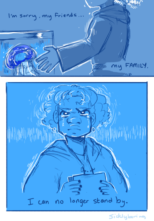 sicklydoodles: young Lucretia on being a bystander [ID: a blue-toned, monochromatic comic featuring 