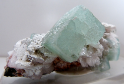 Rockon-Ro:  Apophyllite Fromta Poona, India. Green Cubic Apophyllite Crystal On A