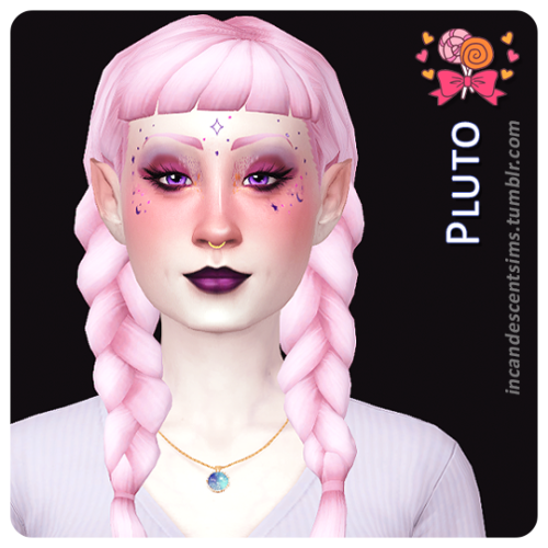 incandescentsims:Candy Shoppe Collection Recolours @kismet-sims’ Cosmic Love, Pluto and Saturn hairs