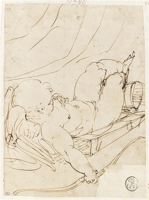 Eros lying on a bed - 16th C. Luca Cambiaso (1527-1585)via: musée du Louvre, D.A.G.