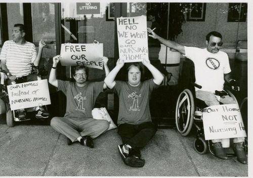 bernard-beth:ADAPT protest, 1980s, included in EveryBody: An Artifact History of Disability in Ameri