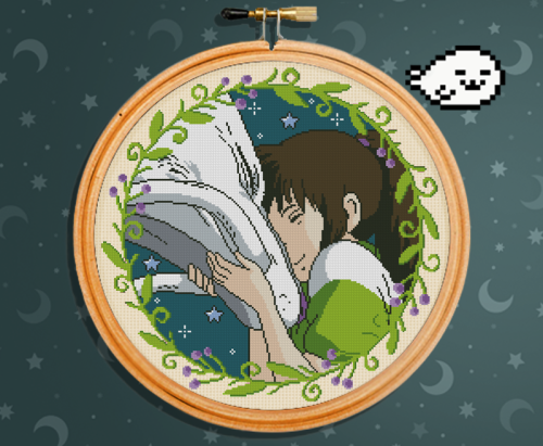  Click on the image to download the pattern.-Chihiro and Haku - Free Cross Stitch Pattern-14 DMC col