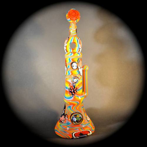 headyhunter:  “Deadicated: The Other One”By Jason Lee and Jerry Kelly 201412.5” tall, push bowl bubbler.All murrini by Jerry, fully worked by Leebo.This piece will be available at the Sep. 19-20 GooseFire Gallery MilLee   ■■ Tumblr 