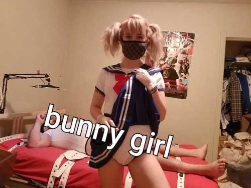 Bunny girl all diapered up and ready to tie panda boy down