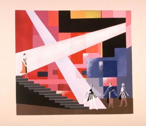 Alexandra Exter, stage design, from the set “Décors de théâtre”, 1930. Color pochoir. France. Via fa