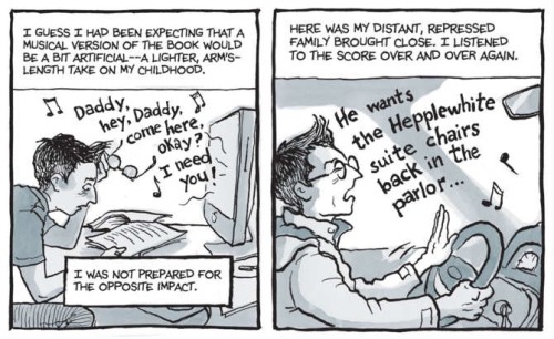 fun-home:  “Last year, Alison Bechdel’s comic-book memoir Fun Home became an extraordinarily moving musical at the Public. To mark its transfer uptown to Circle in the Square (where it opens on April 19), we asked Bechdel about seeing herself, her