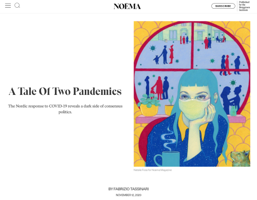 Illustration for Noema Magazine and the article “A Tale of Two Pandemics”, written by Fa