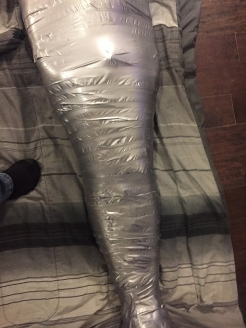 sir-erik:  pupcolter: Well, of course I wanted to be mummified! And of course @jramos007 was happy to oblige. I wish that bulge you could see was just my dick, but there was also a chastity cage over it that I was straining against for that entire time.