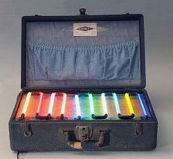 thisblogisfortherats:  flanneldragon:  whitedogblog:  Neon salesman’s sample case, circa 1935  Imagine walkin around in a suit with this like a big ol business man and someone fucking mugs you and takes it and they open it up when theyre at the safehouse