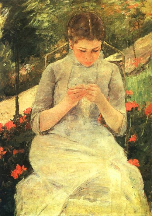 Young Woman Sewing in the garden, 1882, Mary CassattMedium: oil,canvaswww.wikiart.org/en/mar