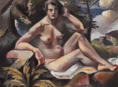 pintoras:Mainie Jellett (Irish, 1897 - 1944): Nude in landscape (c. 1921) (via Whyte’s)