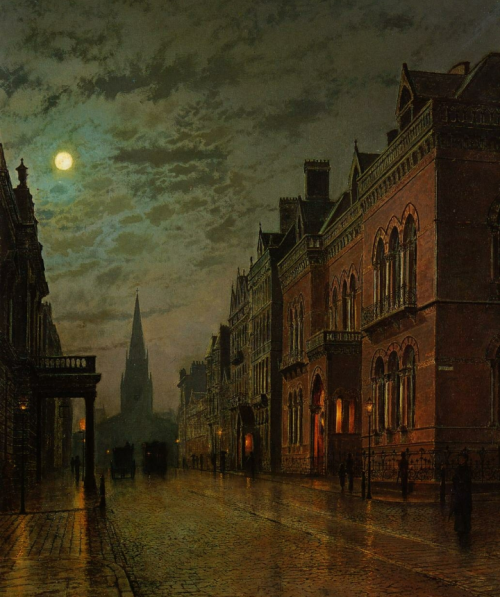 life-imitates-art-far-more:John Atkinson Grimshaw (1836-1893)“Park Row, Leeds” (1882)