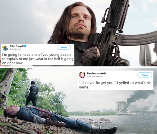 livebloggingmydescentintomadness:Bucky Barnes tweet meme, part two (part one)