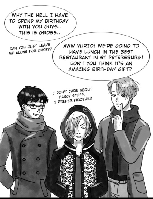 ainitsuite-agape: Aand I’m on board for the Yuri Plisetsky week! <3 I coudn’t miss a week dedicated to my fav character! But I’m already late though  I would say this entry is covering the first two prompt: DAY 1 - Birthday (16.02) DAY 2