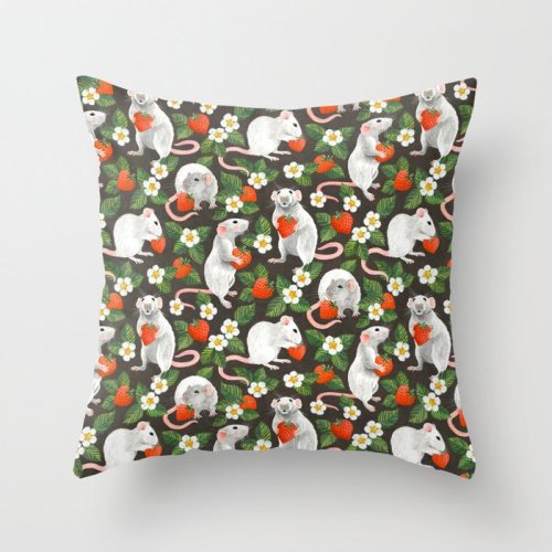 figdays: Rats Love Strawberries Throw Pillow by micklyn