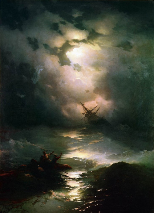 artist-aivazovski: The Shipwreck on Northern sea, 1865, Ivan Aivazovski