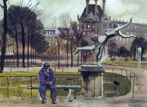 Tuileries   -  Aleksandr Deyneka  1935 Russian 1899-1969Watercolor, tempera on paper