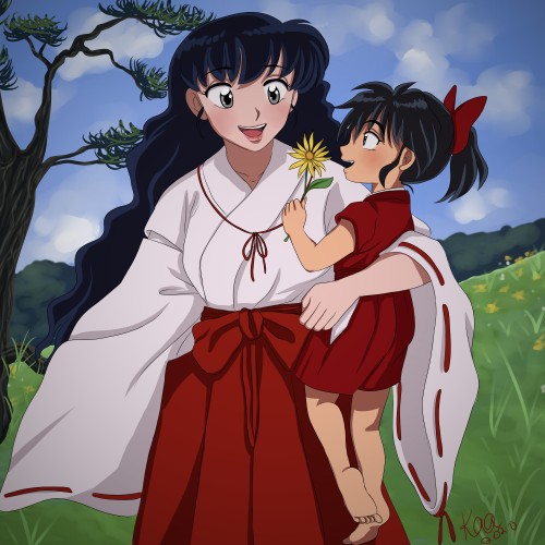 beniyasha-moroha: Mommy and bb girl.I’ve always been partial to Kagome’s blue/gray eyes 