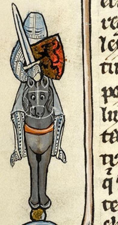 irisharchaeology:  A medieval knight &amp; horse depicted on a 13th century French bible (Morgan