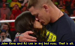 wwewrestlingsexconfessions:  John Cena and AJ Lee in my bed now. That is all.