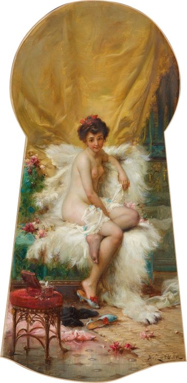 artbeautypaintings:Through the keyhole - Hans Zatzka