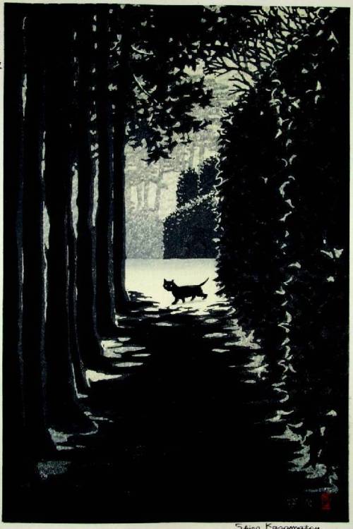 nobrashfestivity:Shirō Kasamatsu, Moonlight Night (Cat) (“Tsukiyo”), 1958more 