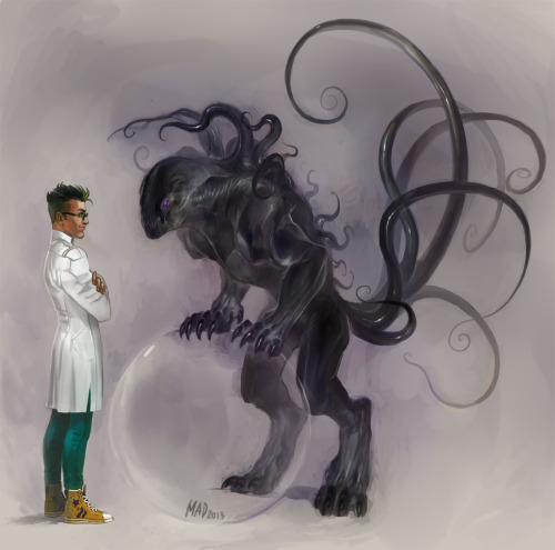 madnessdemon:  Monster named Naiden and his creator-scientist Zeeg. Naiden may turn into different things and creatures. As a man he’s like a little or teen boy.
