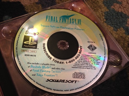 This was my first introduction to Final Fantasy. A Playstation Underground demo disc from ~1997. I&r