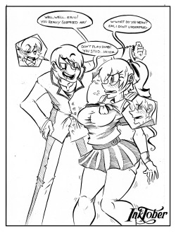 Day04 of Inktober! Finally scanned a drawing!!!  I like the Idea of Girlfriend being the perverted one in the relationship, so if they ever Swap bodies with her boyfriend it would be really funny,  :) Going to color this Once I get the alcohol based