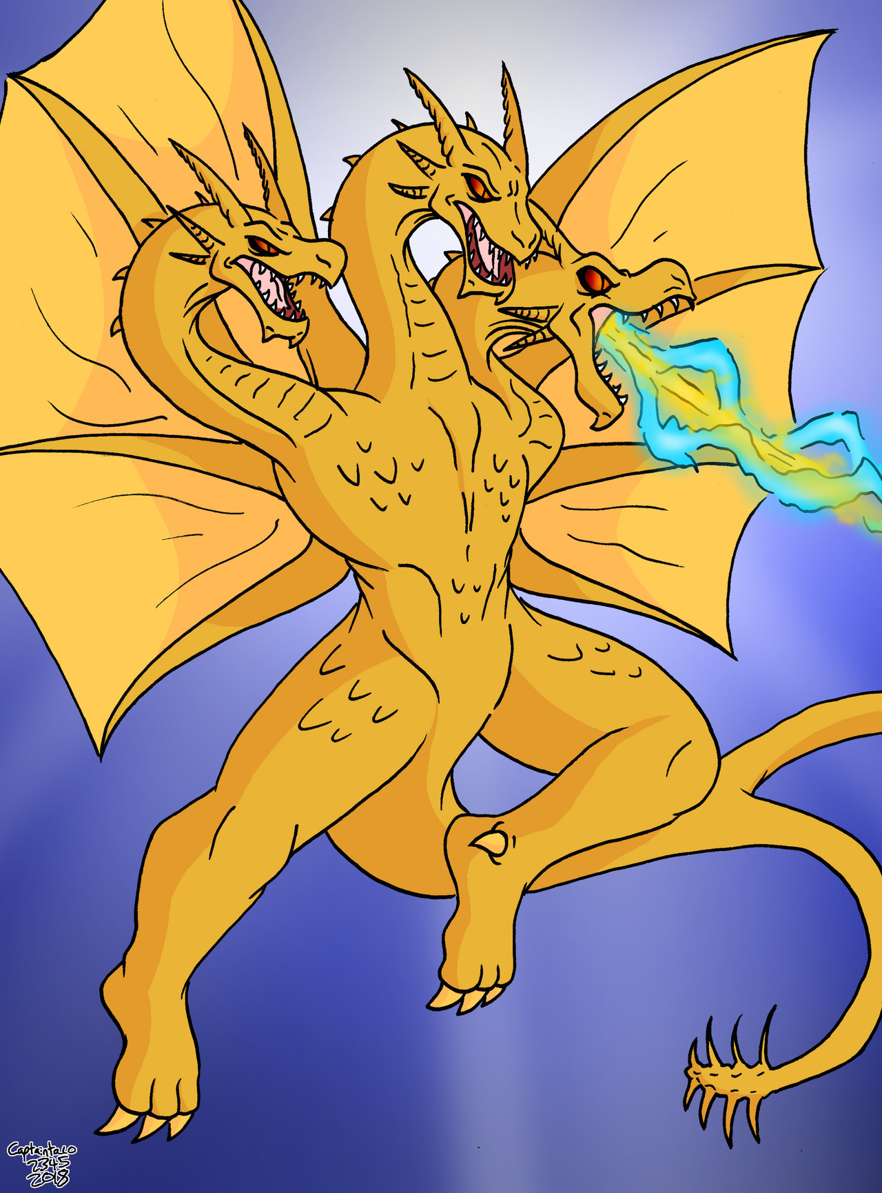 Another King Ghidorah drawing I did for Kaijune. Other than Gigan, I think Ghidorah’s