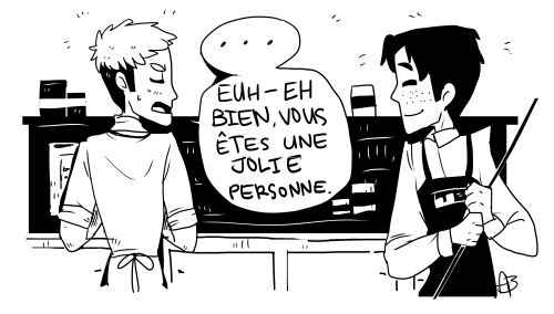 qwq:another coffee shop au for this pairing..&ldquo;Euh - Eh bien, vous êtes une jolie personne.&rdq