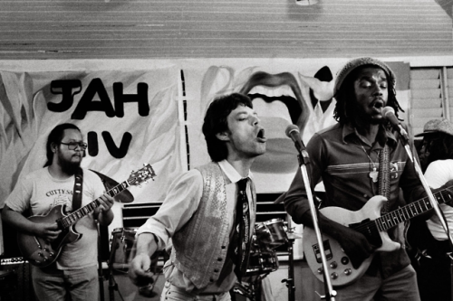 worldwarxp:Peter Tosh And Mick Jagger At The Strawberry Hill:Peter Tosh and Mick Jagger shooting the