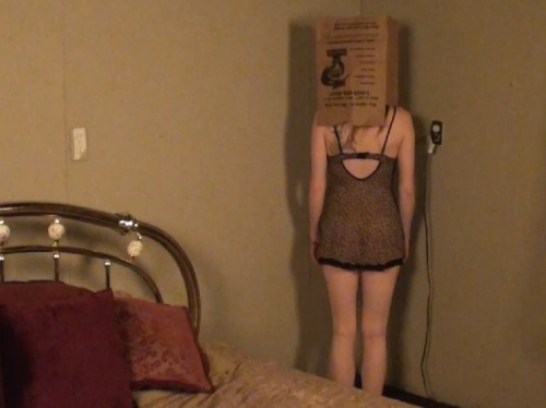 Webcam punishment - I went out for the evening and this paper bag girl got to stand just like this u