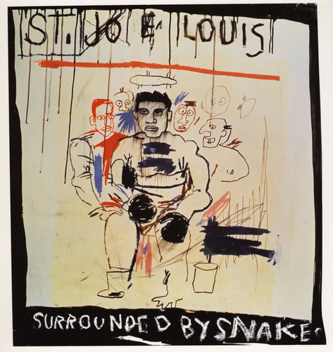 St. Joe Louis Surrounded Snake, 1982, Jean-Michel BasquiatMedium: acrylic,crayon,canvas