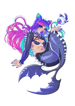 gunkiss:  Mergoth adoptable + fisheye pet (closed/taken) Is anyone interested in Pastel Goth Mermaid adopts like this?😳Someone requested this after seeing the sketch, I did a while back so impromptu custom adopt 😊   