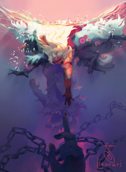 iguanodragon: lientari: My contribution to the Jasper zine from July 2016 There’s a lot of great things here. The colors are very brilliant and rich, and the values are varied and impactful. Between the chains, the various limbs, and the undulation