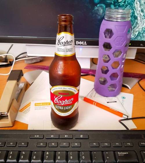 Once working late and having a bevvy at my desk would be dangerous… Coopers alcohol-free beer ftw! 