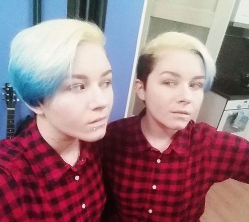 Cruel twins and new color #color #blue #blonde #hair #colorful #colorfulhair #piercing #androgyn #re