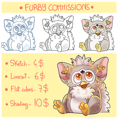 sleepyfurbs: Hello!!! I updated my commission page! &gt; Any kind of furby is fine! (1998,2005,2