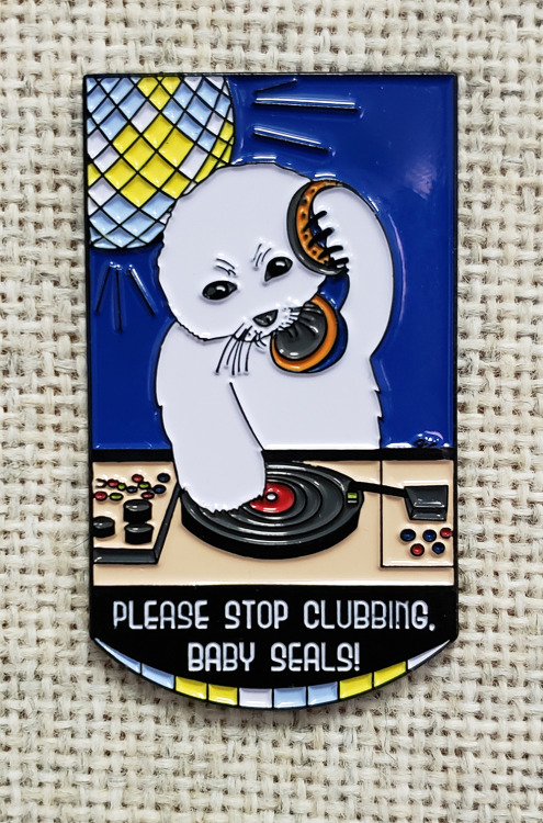 Comic-Con Art Show: Dawn WolfArt description: Soft enamel pins of Please Stop Clubbing, Baby Seals! 