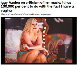 ghoullable:  typicalfeministkilljoy:  bobbelchers:    okay, yes, but… i just want to say one thing, and if this is out of line please let me know iggy azalea does suck. what she is doing is racist and appropriative, and she deserves all the criticism