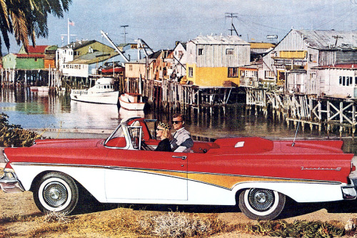 Advertising photo for the 1958 Ford Fairlane 500 Convertible / taken in Monterey, California, with F