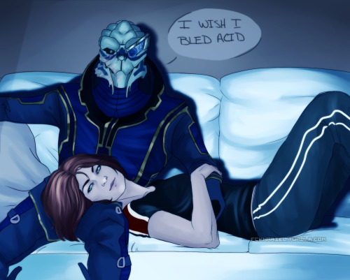 mortalitasi:fcknariel:Date night with Yma Shepard and Garrus consists of marathoning all the “